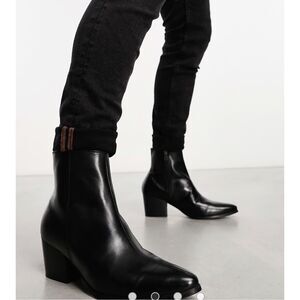 ASOS Black Leather Ankle Boots with Brown Pull Tabs